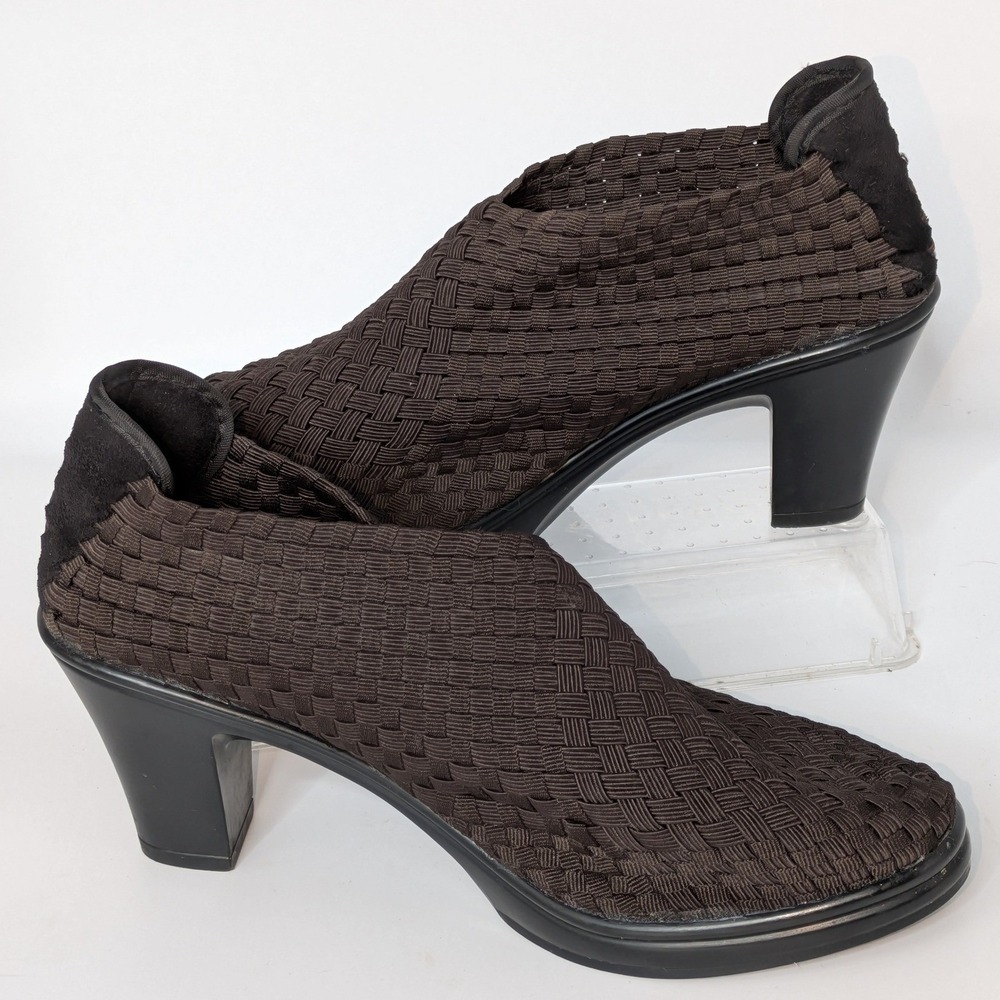 Bernie Mev Womens Size 39 Brown Woven Stretch Slip On Heels Pumps Comfort